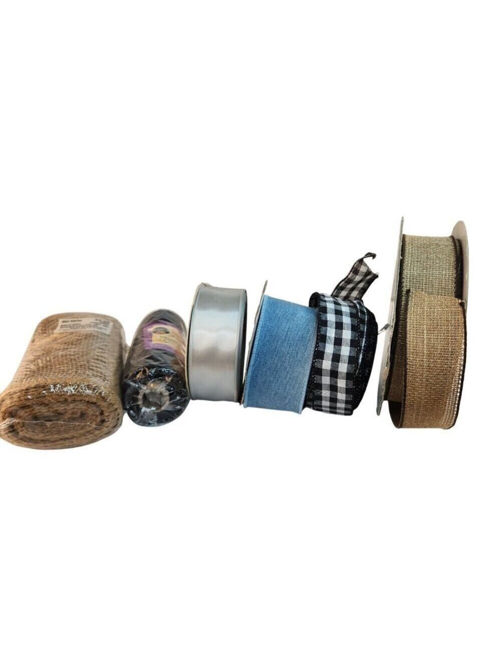 Ribbon Lot Set - Gingham Satin Burlap Denim 1.5 - 6 Inch Floral Wreath Crafting